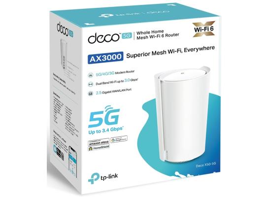 TP-Link Deco X50-5G AX3000Mbps Whole Home Wi-Fi 6 5G Router With Sim Slot, 5G/4G+Cat 6 Mesh WiFi Router, 2.5G Port For Ultra-Fast Speed, 230 m2 Seamless Coverage, Works with Alexa, HomeShield